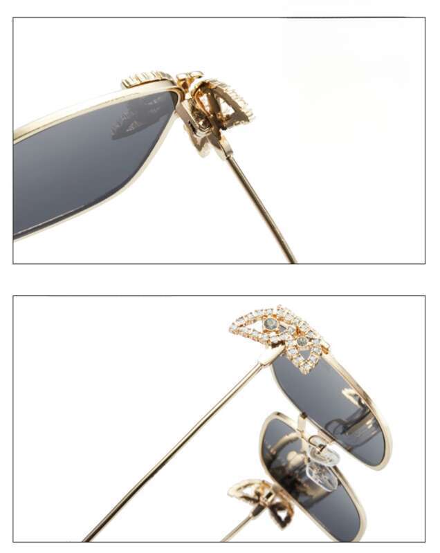 Luxuriöse Diamant-Sonnenbrillen für Damen, Schmetterlings-Metallrahmen, feine Sonnenbrillen, modische Brillen, flache Sonnenbrillen_voghion.com