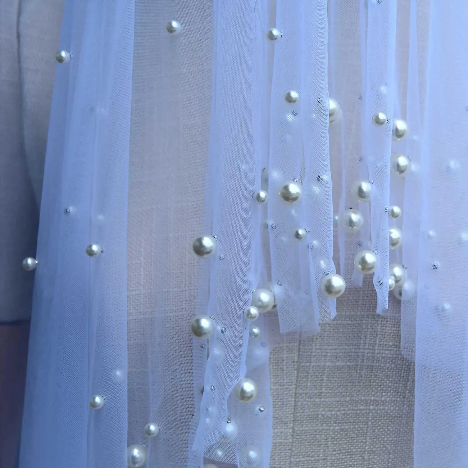 Hair Jewelry V66 Pearls Beaded Bridal Church 3M Long Cathedral Veils No Comb Nail Pretty Wedding Accessories 1 Tier Soft_voghion.com