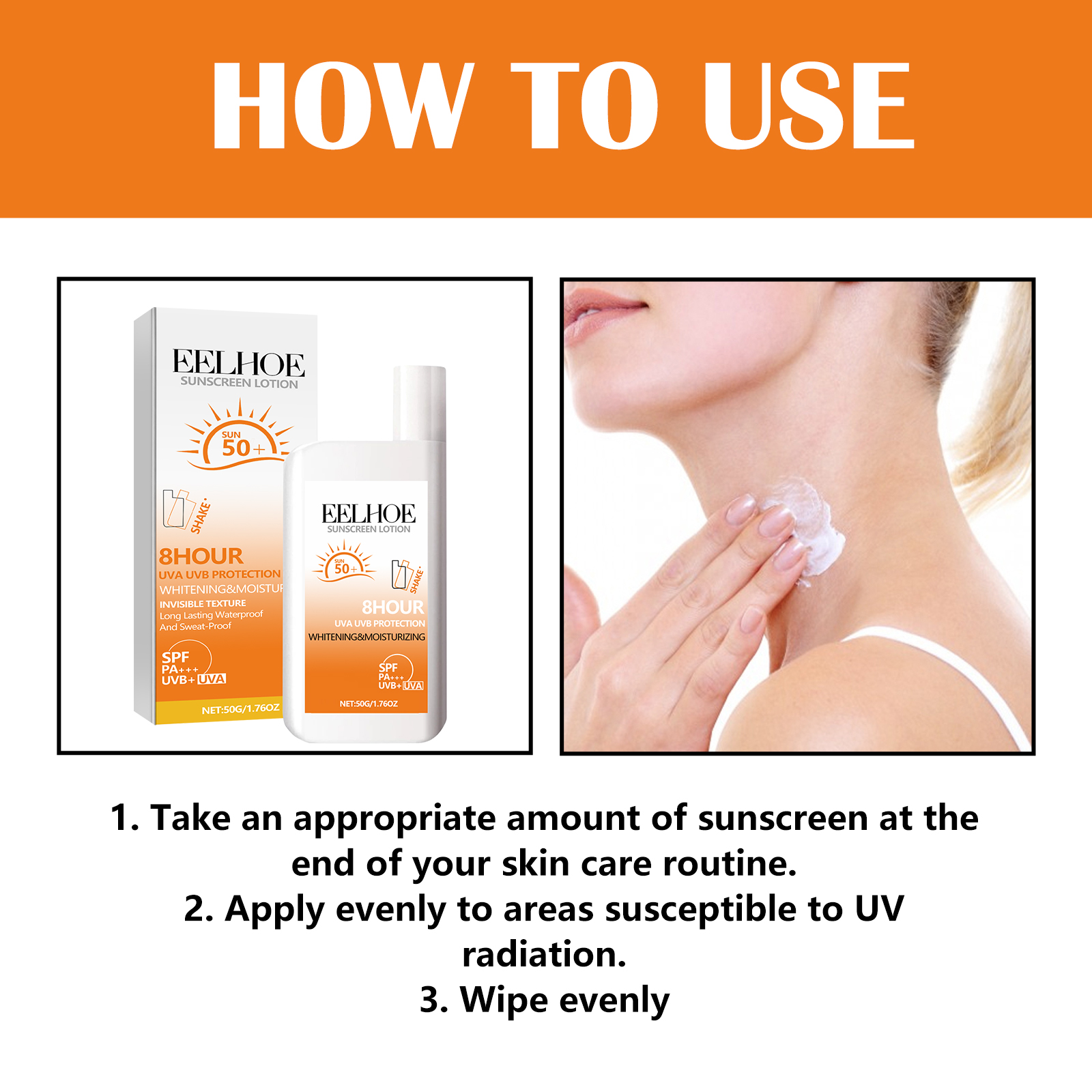 EELHOE Sunscreen Lotion, Outdoor Body UV Isolation Skin Protection Hydrating Refreshing Not Greasy_voghion.com