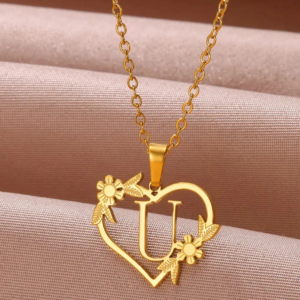 Anhänger Halsketten AZ Edelstahl Schmuck Initiale Herzanhänger geeignet für Frauen Liebeskette Anfangsbuchstabe_voghion.com