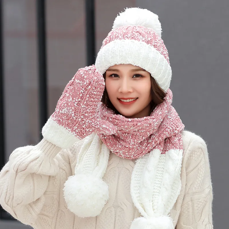 Jõulukingiks lumehelveste müts, armas talvine villamüts, sall, kindad, kolmeosaline Korea versioon, metsiku magususe trend_voghion.com