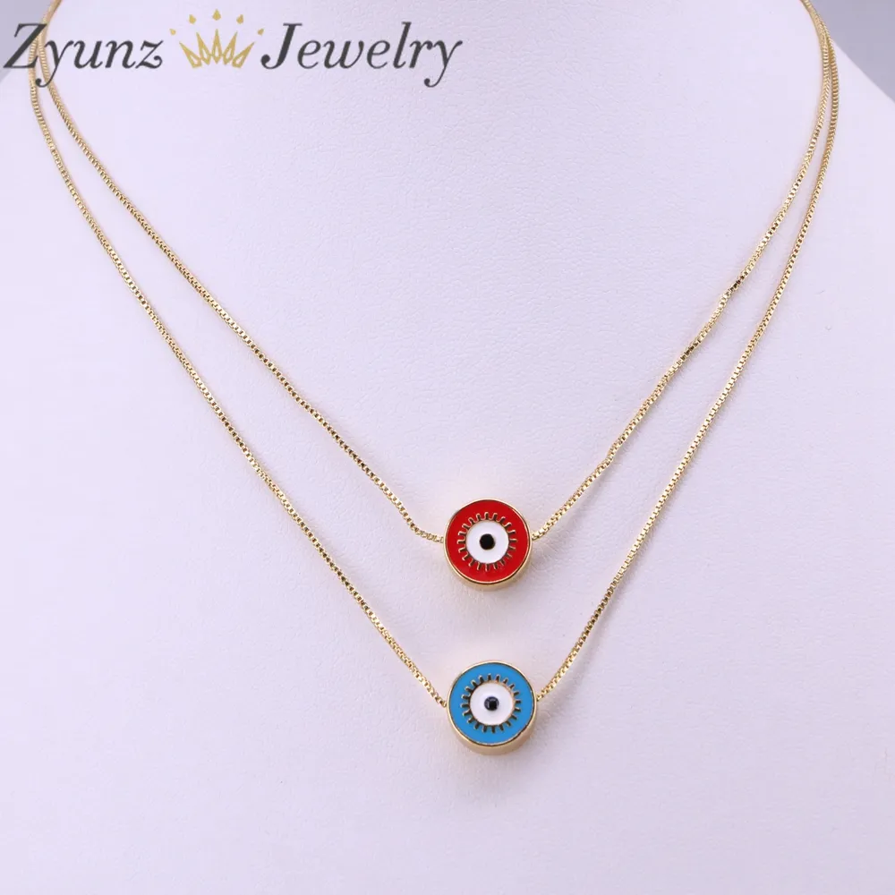 Collane con ciondolo colorato smalto moneta rotonda occhio gioielli turchi collana di perline portafortuna carino catena oro_voghion.com