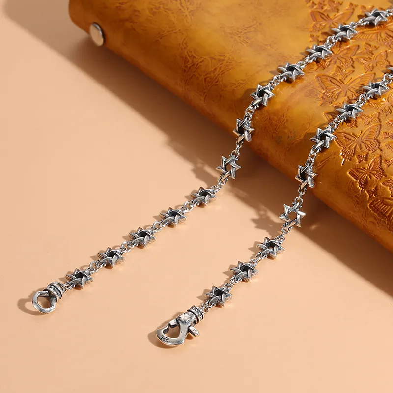 Catene S Sterling Sier Collana Personalizzata Versione Coreana Catena Collare Stella a Sei Punte Moda Uomo Fatto Vecchio_voghion.com