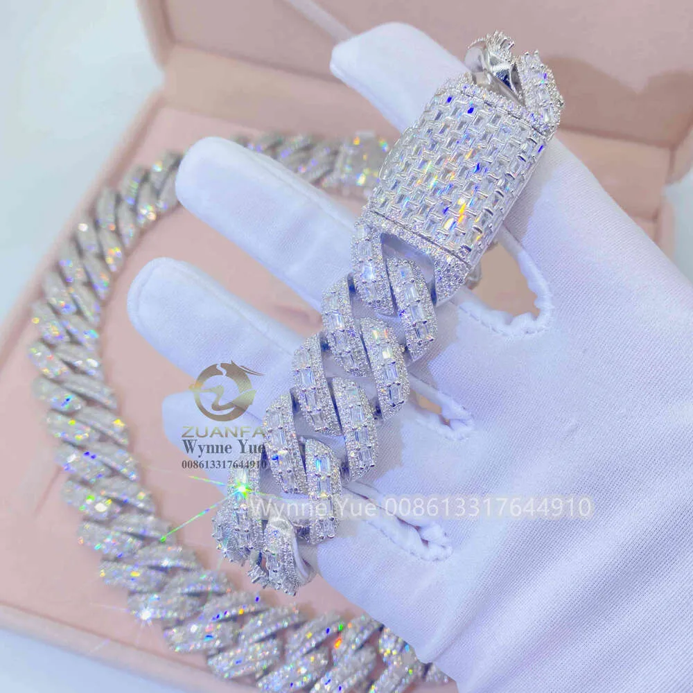 New 20mm Thick Heavy Baguette Gra Certificate Pass Diamond Tester Vvs Moissanite Cuban Chain_voghion.com