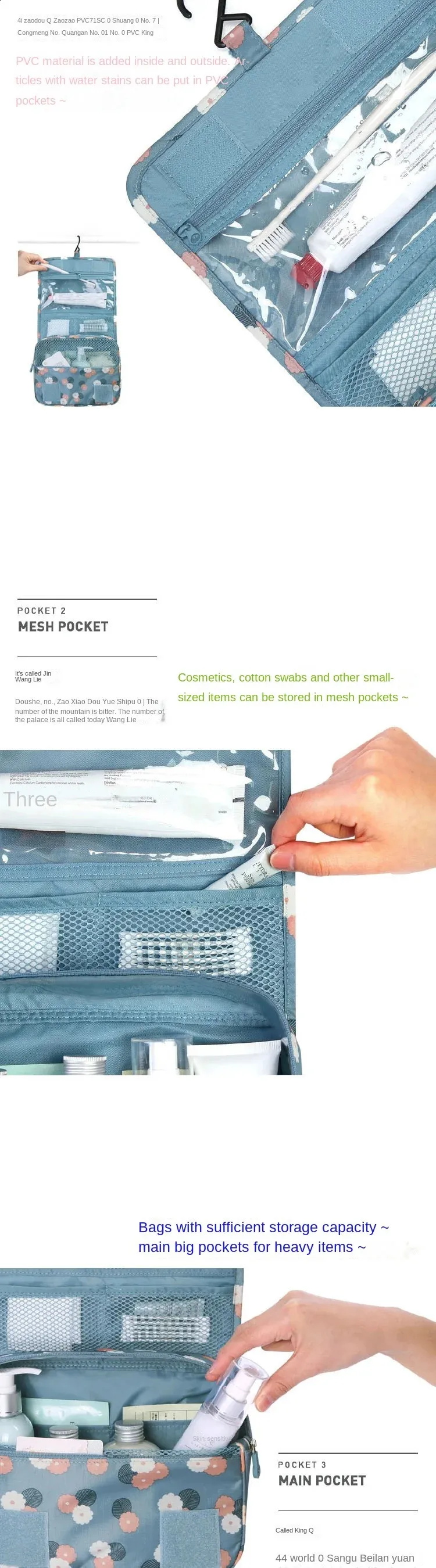 High Quality Women Makeup Bags Travel Cosmetic Toiletries Organizer Waterproof Storage Neceser Hanging Bathroom Wash Bag_voghion.com