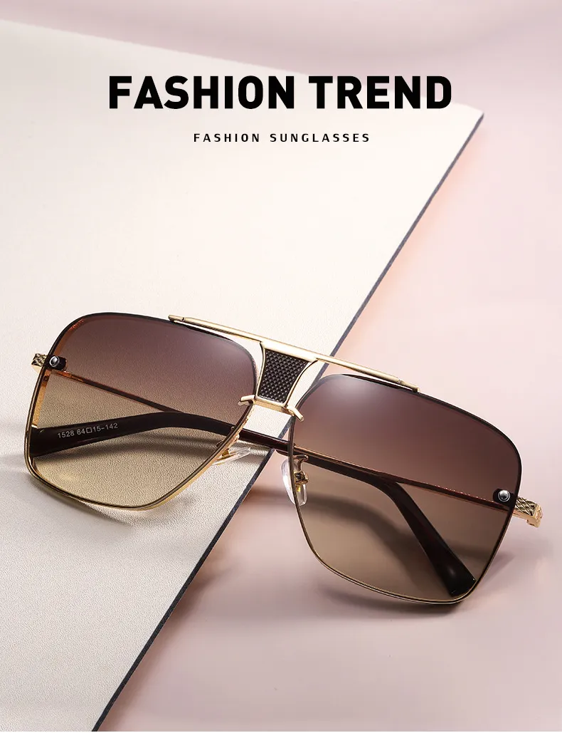 Lunettes de soleil carrées à carreaux pour hommes et femmes, design rétro, décoratives, tendance, grandes lunettes en métal_voghion.com