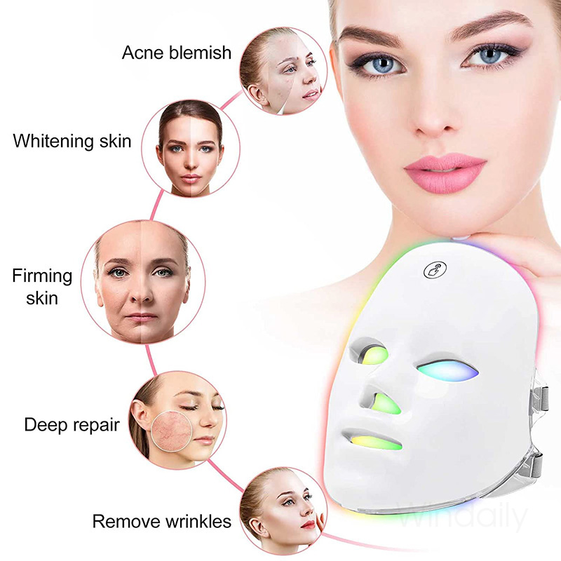 Kabellose LED-Gesichtsmaske mit Lichttherapie, Photonen-USB-Aufladung, 7 Farben, Gesichtsmaske für Anti-Aging, Hautverjüngung, Hautpflegegerät_voghion.com