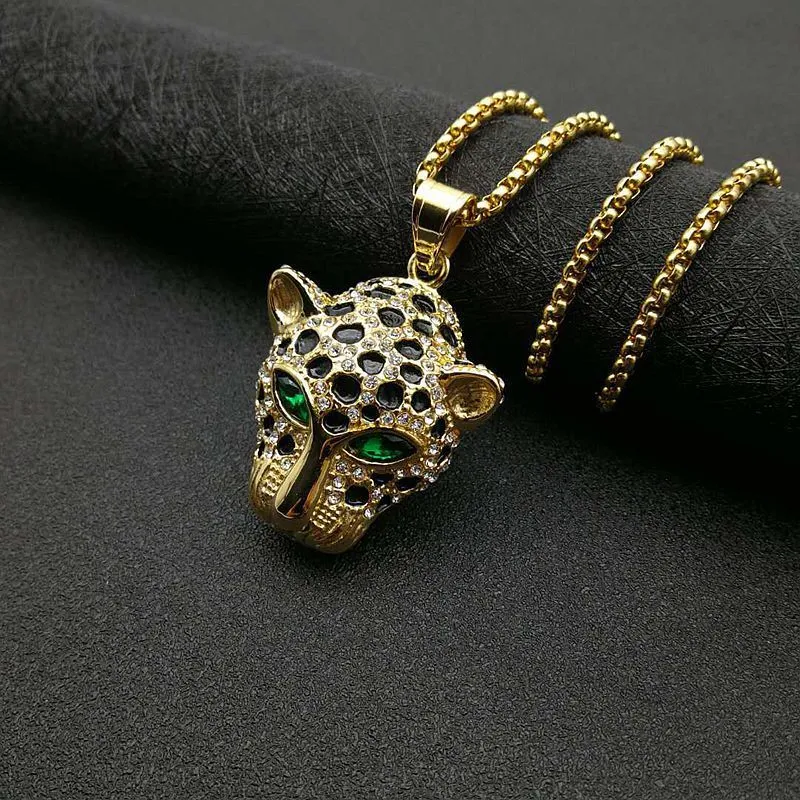 Collier avec pendentif tête de léopard Hip Hop Cool cadeau pour hommes en acier titane plaqué or bijoux rap_voghion.com
