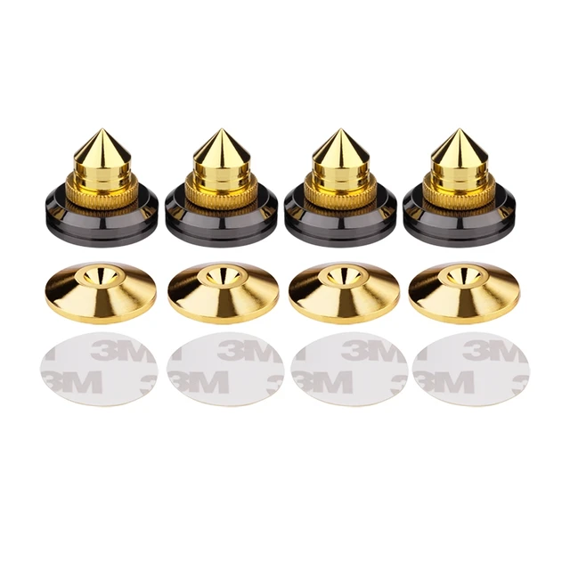 4 Set Brass Golden-Plated Speaker Metal Spikes alloy Stands CD Amplifier Turntable Isolation Feet With double-sided tape_voghion.com