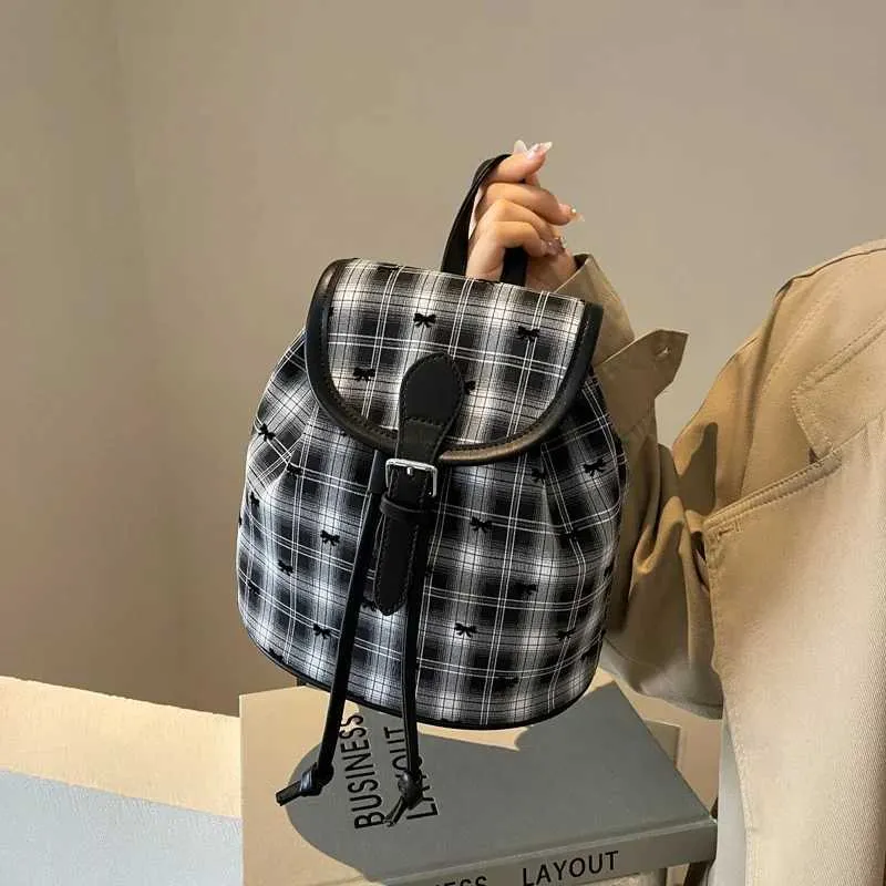Ny Mode Retro Oxford Ryggsäck Dam Mini Rutig Rosett Hjärtbroderi Ryggsäckar Y2K Söt Mångsidig Liten Dragkedja_voghion.com