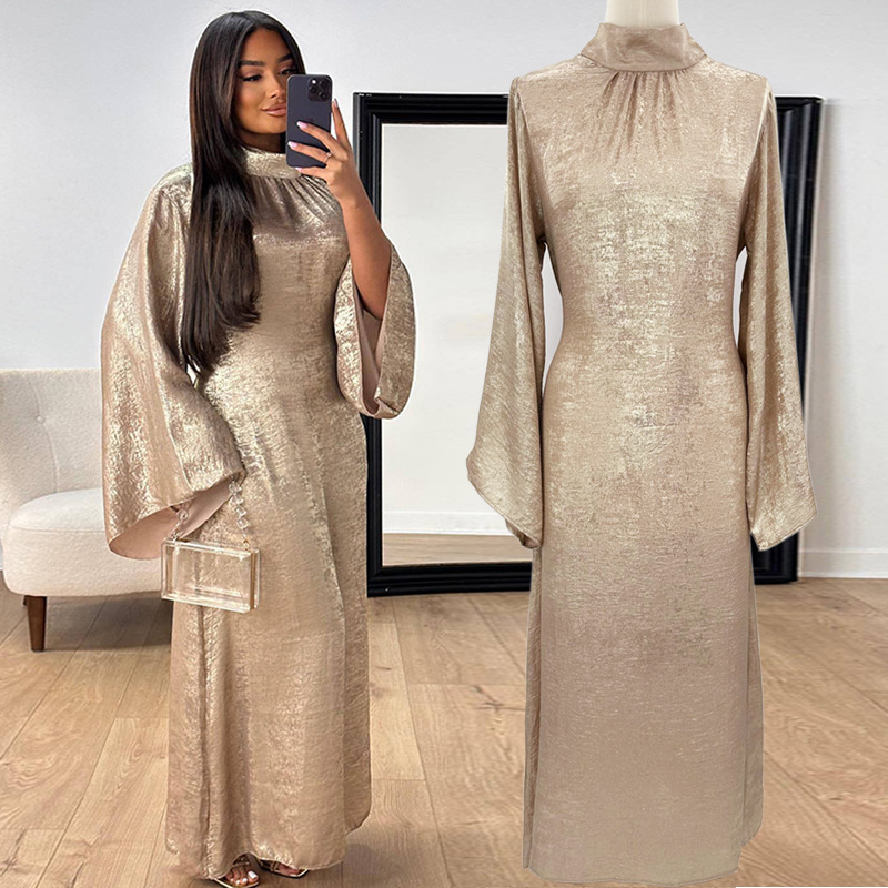 Ropa musulmana para mujer, ropa de Oriente Medio marroquí, falda larga con brillo bronceado, bata