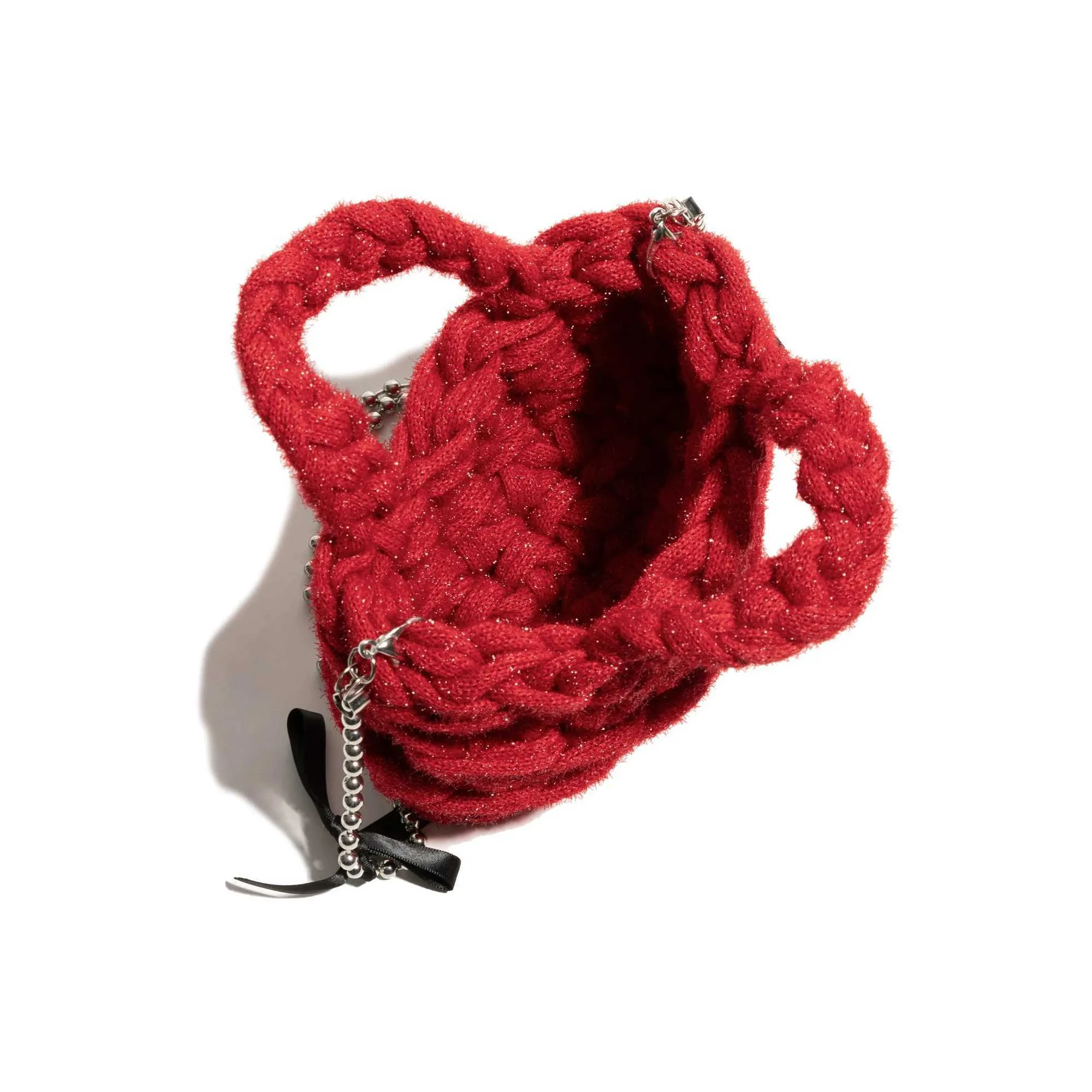 MABULA Weihnachtsrote gestrickte Hobo-Handtasche, Winter, warmer Baumwollstoff, stilvolle gewebte Handy-Geldbörsenkette, schlichtes Design_voghion.com