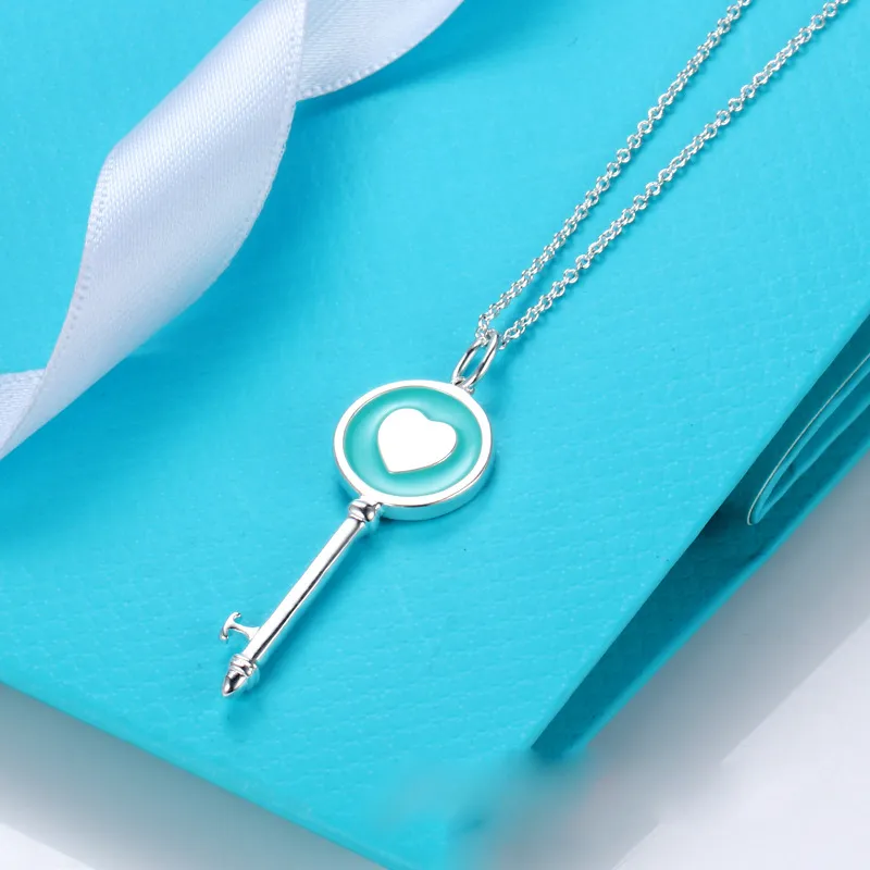 brand key designer pendant female S sier plated couple cross chain choker blue heart necklace neck jewelry gift_voghion.com