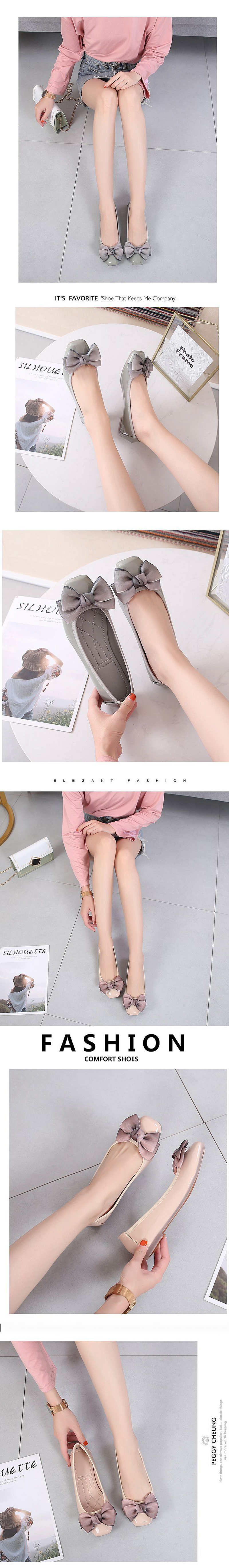 2024 Spring New Korean Edition Bean Butterfly Knot Female Student Heel Large Women's Single Flat Bottom Shoes_voghion.com