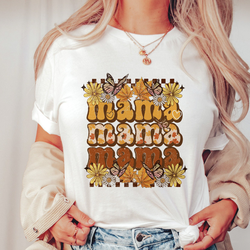 Women's trend mama Mother's Day pattern print round neck short-sleeved T-shirt women's top_voghion.com