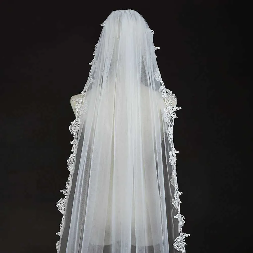 Gioielli per capelli, veli da sposa lunghi con pettine, velo a 1 strato, bordo smerlato, rifiniture in pizzo, lunghezza cattedrale, accessori da sposa per_voghion.com
