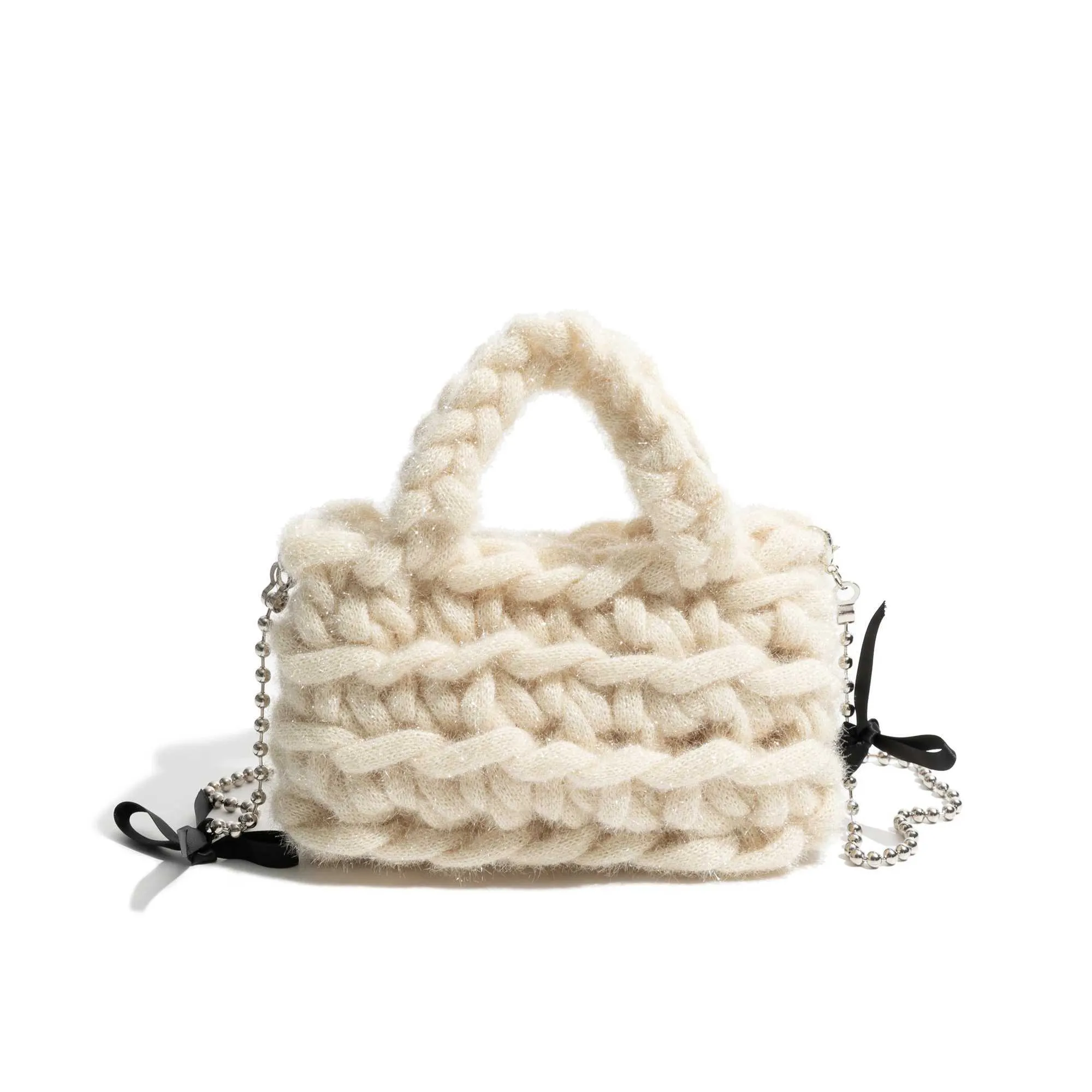 MABULA Weihnachtsrote gestrickte Hobo-Handtasche, Winter, warmer Baumwollstoff, stilvolle gewebte Handy-Geldbörsenkette, schlichtes Design_voghion.com