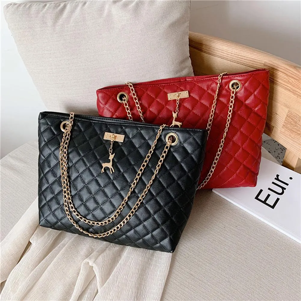 Classic Dia Lattice Handbag Fashion Women Large Capacity Top-handle Bags Pure Color Thin Chain Shoulder Crossbody Bag_voghion.com