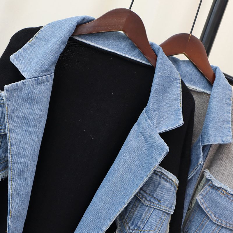Women's Clothing new denim splicing sweater jacket design loose casual versatile knitted cardigan trend_voghion.com