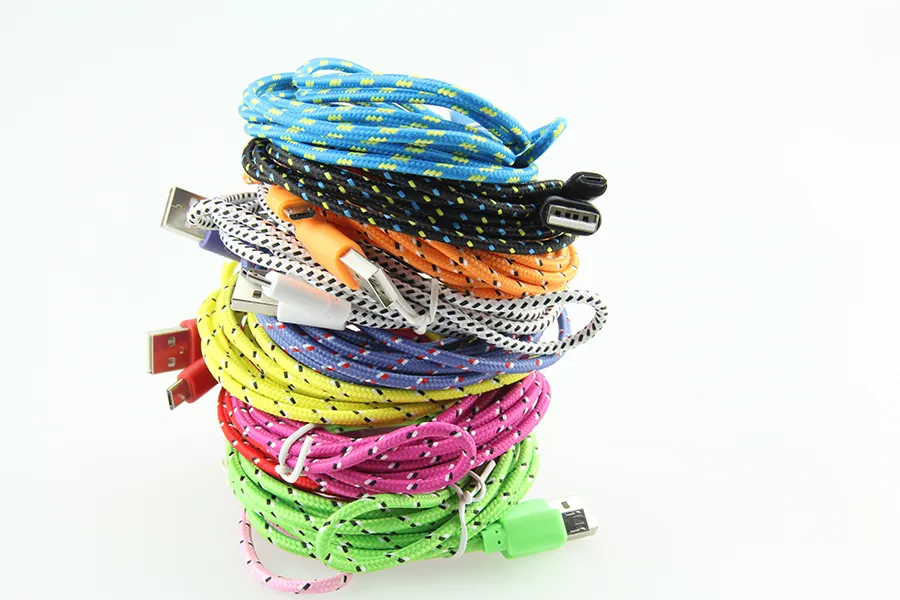 Fabric Braided Charging Round Coloful Nylon Data Sync USB Charger Cord 3m 10ft 2m 6ft 1m 3ft Cable For Mobile Phone_voghion.com