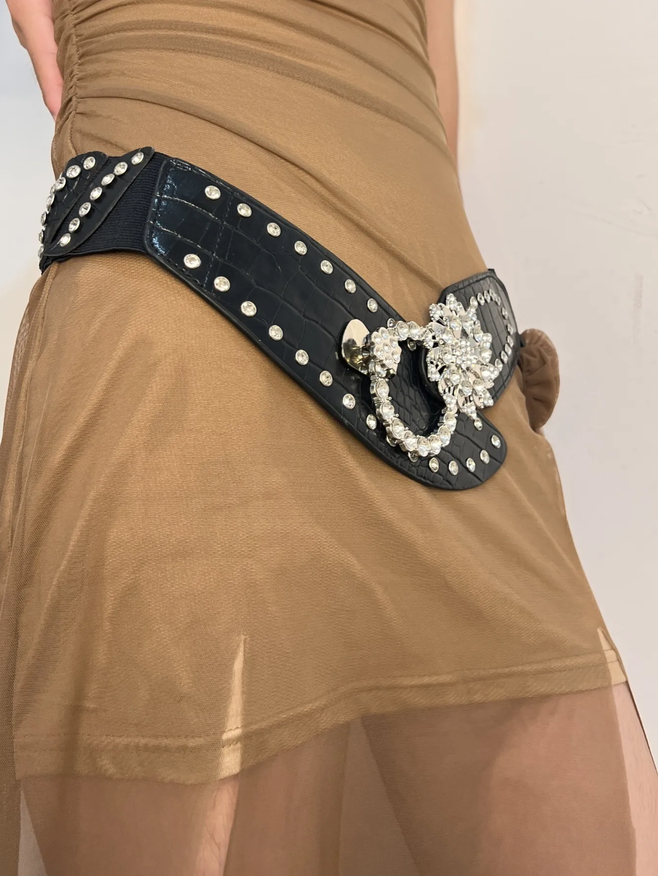 Cross-border Hot Sale Rhinestone Splicing Wide Dia High Elastic Waistband Ladies_voghion.com