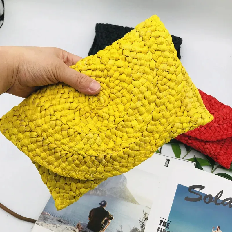 Modische, handgefertigte Maisschalen-Geldbörse aus Stroh für Damen, Sommer-Umschlag, mehrfarbig, Strandurlaub, gewebte Tasche, Geldbörse für Damen_voghion.com