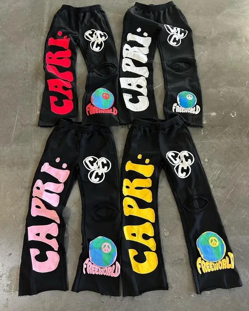 Herrenhose mit Buchstaben-Grafikdruck, Street-Style, für Damen und Herren, Y2K, Vintage, Sport, lässig, trendig, Jogginghose mit weitem Bein_voghion.com