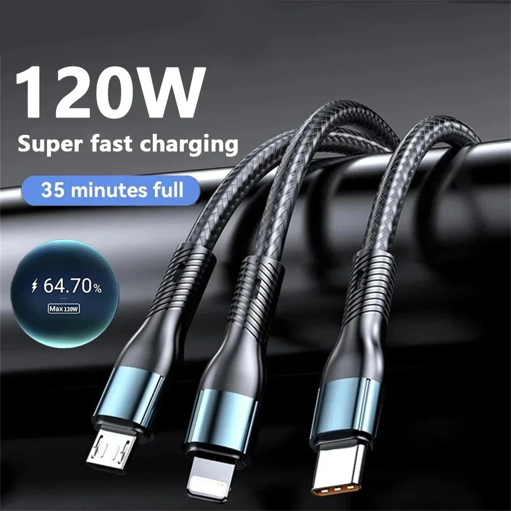 3 In 1 Fast Charging Cable Cell Phone Charger Cord For IPhone Type C Micro USB ☋_voghion.com