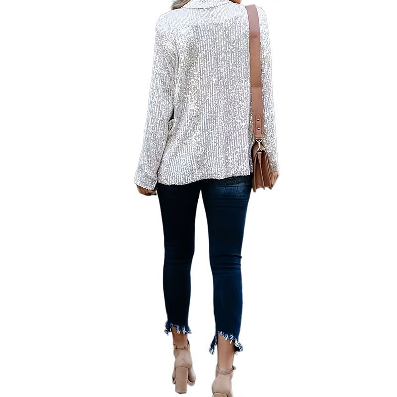 Damenbekleidung neuer heißer Stil, elegante einfarbige Slim Fit-Freizeit-Pailletten-Kleinanzugjacke für Damen_voghion.com