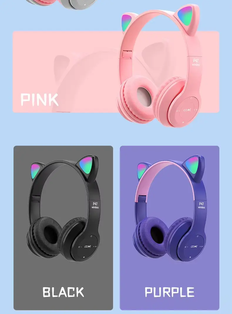 Casque gaming bluetooth oreilles de chat à réduction de bruit active_voghion.com