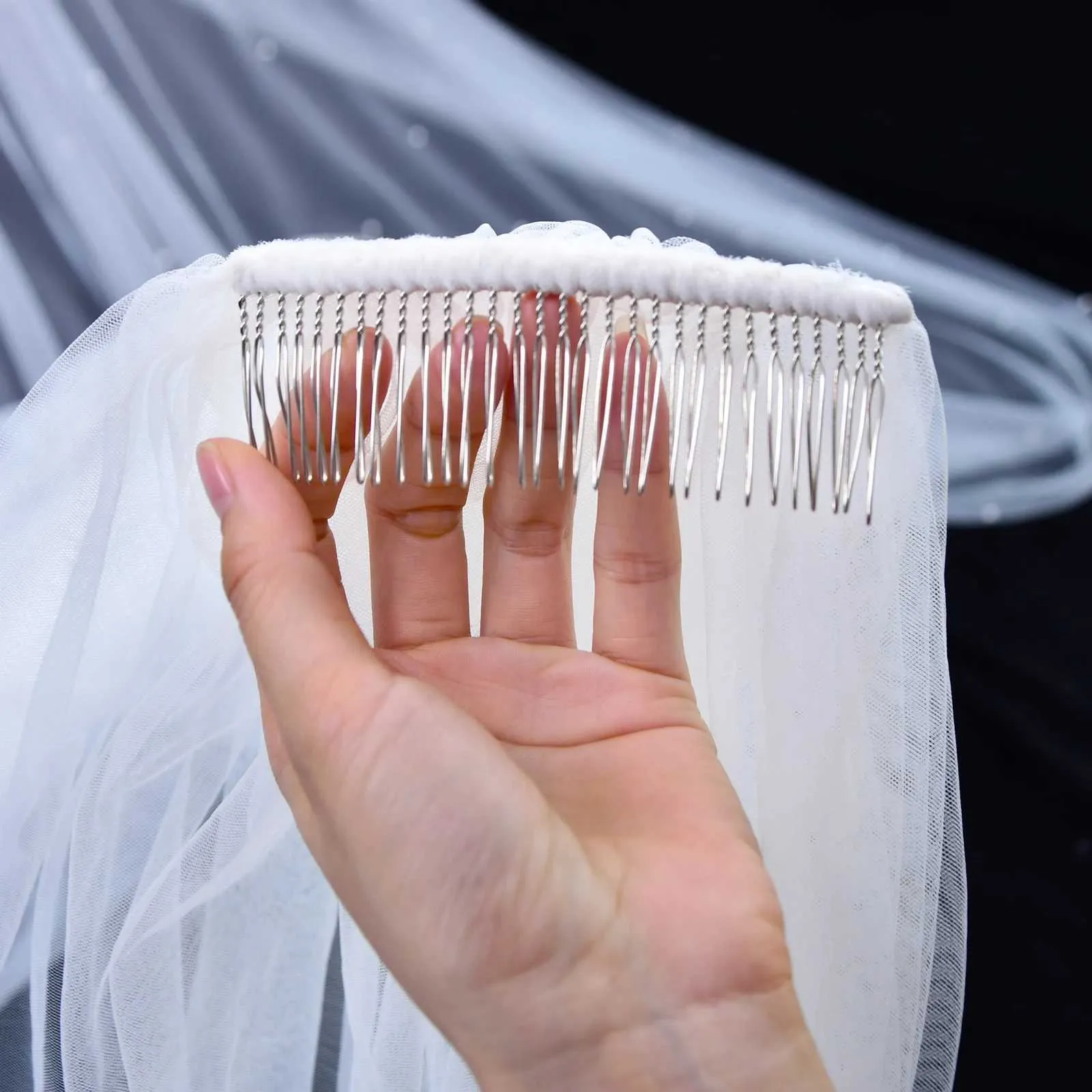 Hair Jewelry 3D Flowers Bridal Long Cathedral 1 Layer Soft Wide Veil With Comb Wedding Accessories For Bride V93_voghion.com