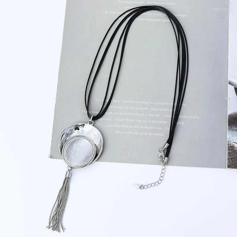 Collares colgantes con borlas redondas geométricas retro, collar con personalidad, cadena larga para mujer, joyería para el cuello_voghion.com