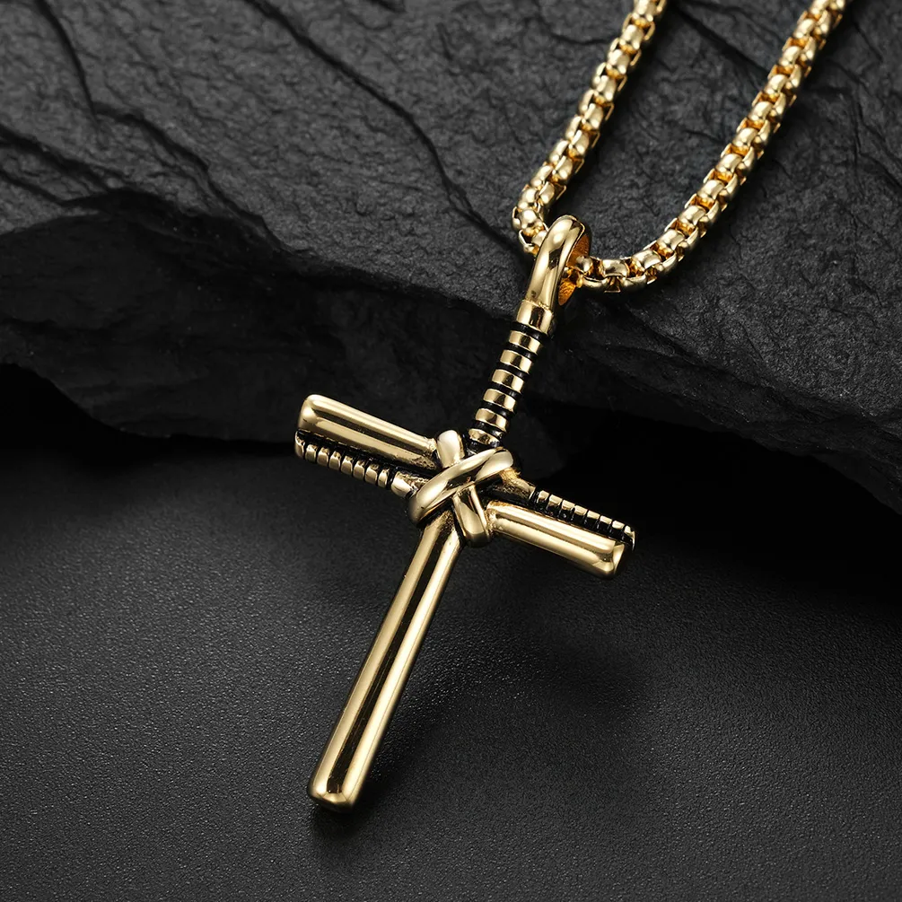 Ketten Herren Kreuz Halskette Edelstahl Baseballschläger Anhänger Box Kette Christen Männlich Religiöser Schmuck Geschenk_voghion.com