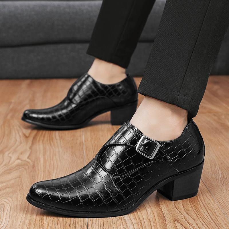 2025 Höherlegung 5cm Steinmuster Britischer Stil 2024 Mode Lässig Leder Herren Kleine Statur Hohe Chunky Heels_voghion.com