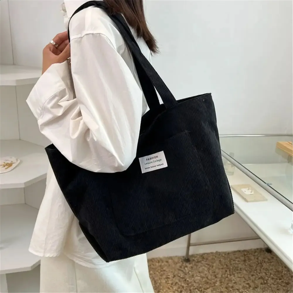 Womens Shoulder Handbags Corduroy tote Large Capacity Shopping Bag 240822_voghion.com