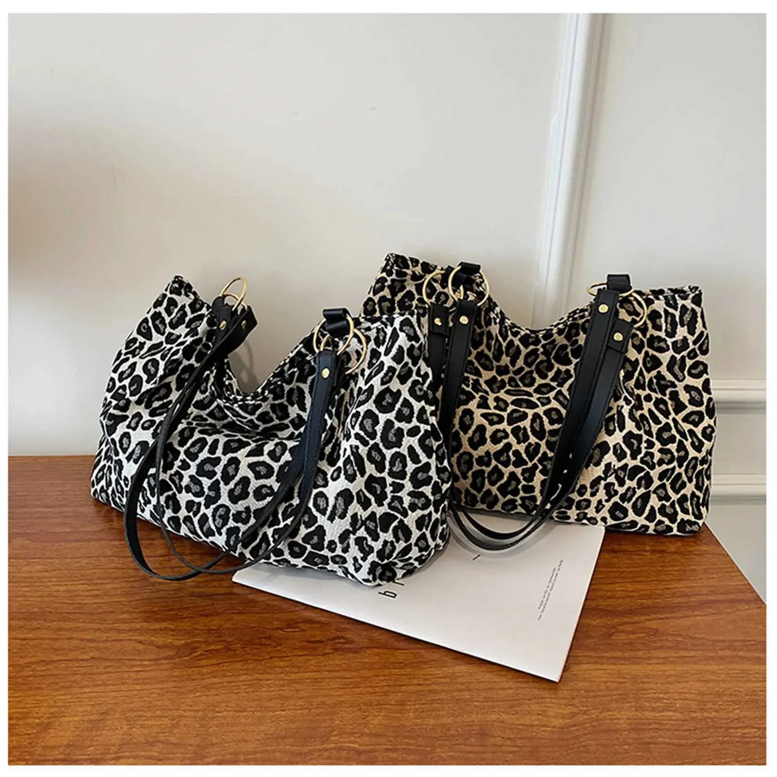 Dámská módní kabelka Gerie s leopardím potiskem a ramenním popruhem, velká kapacita, retro ležérní nákupní kabelka Y241011_voghion.com