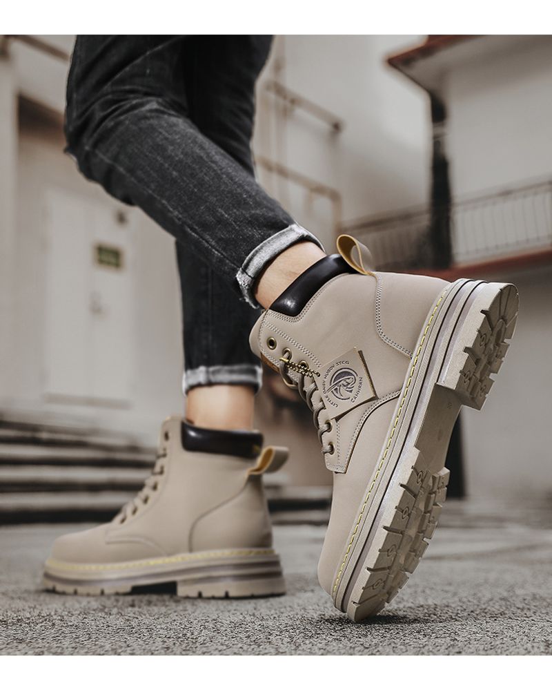 High Top Herr Läder Mode Motorcykel Ankel för Herr Vinterstövlar Man Skor Snörning Botas Hombre_voghion.com
