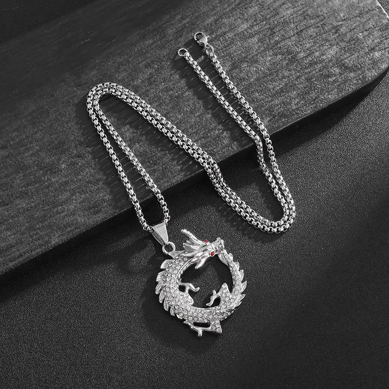 Collana con ciondolo drago cinese vintage Hip Hop in acciaio inossidabile 316L placcato oro vero_voghion.com