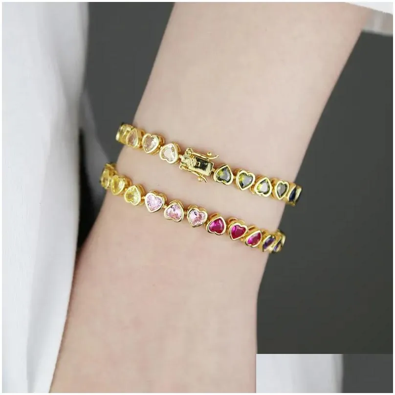 Rainbow Heart Zircon Bracelet For Couples Iced Out Bling Style_voghion.com