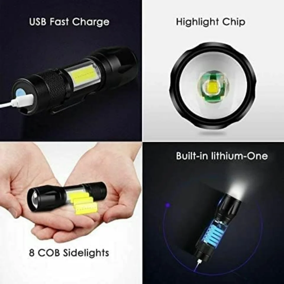 Led Flashlight Rechargeable USB Torch Mini Small Light With COB Flashlights Handheld Tiny Portable Pocket Keychain Flash Light_voghion.com