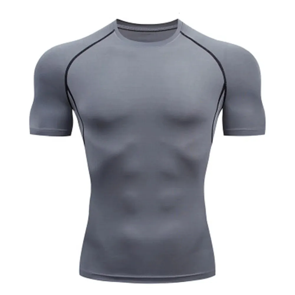 T-shirt de compression d'été pour homme, blanc, manches courtes, respirant, séchage rapide, haut de sport long, 241108_voghion.com