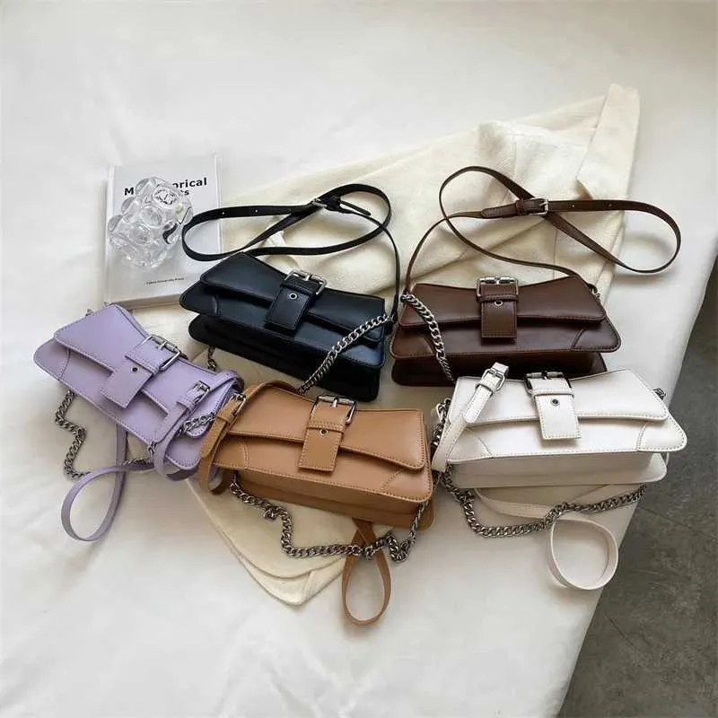 Borsa a tracolla con catena da donna in tinta unita, piccola borsa in pelle PU e portafoglio, vintage, marchio da donna, con patta, tracolla SG_voghion.com