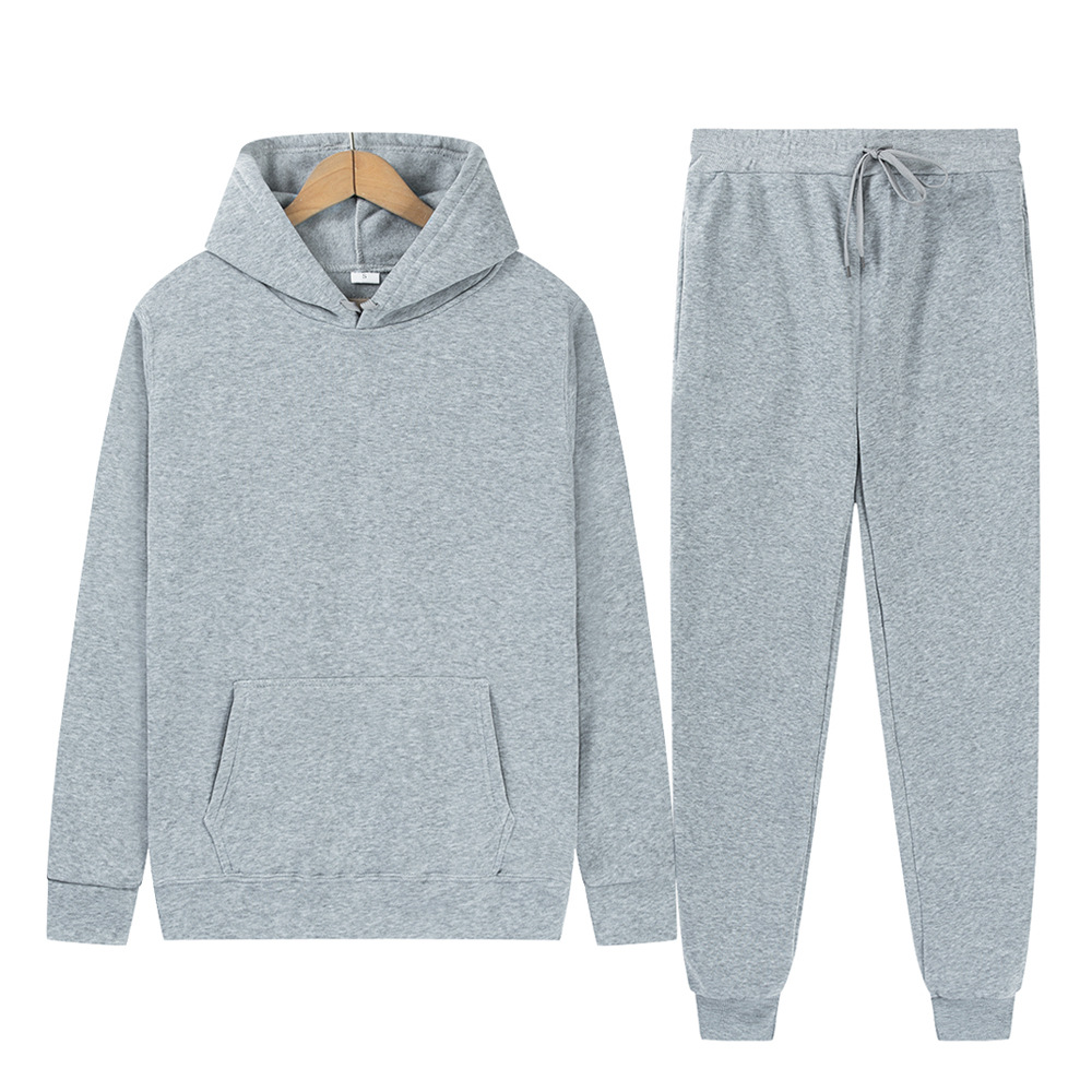 Sports Clothing Men's And Women's Sports Sweatshirt Set Solid Color Light Plate Fleece Hoodie + Trousers_voghion.com