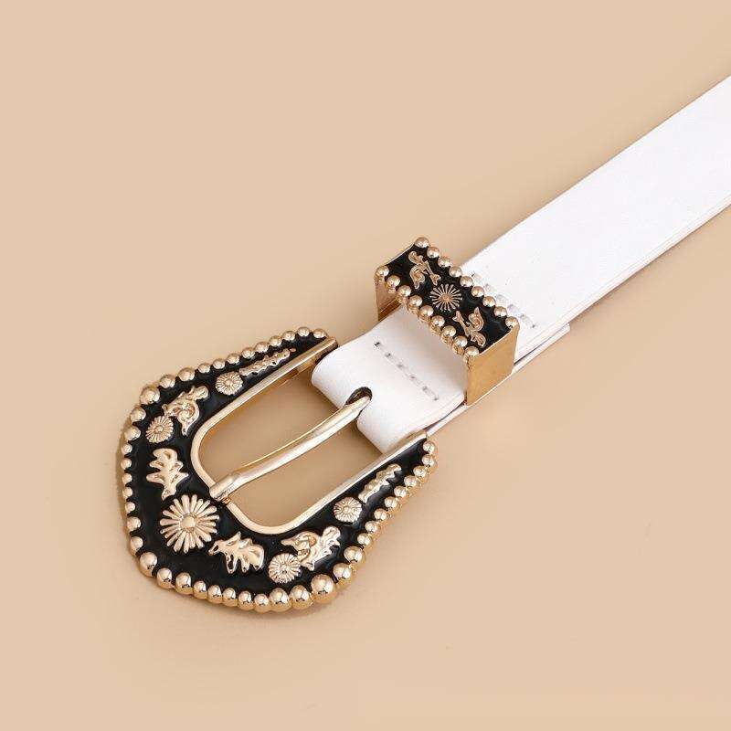 New Women's Needle Buckle Belt Black Decorative Carved Punk Style Jeans With Eye Bags For Women_voghion.com