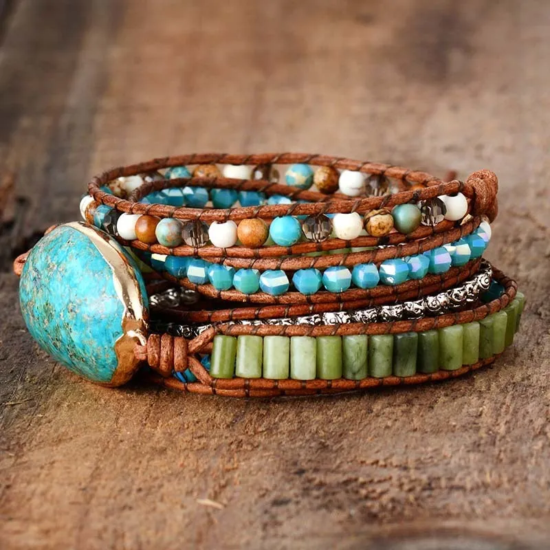 Bracelets enveloppants spirituels pour femmes avec pierres naturelles et 5 couches de cuir - Bracelet énergétique pour femme - Cadeaux bohèmes_voghion.com