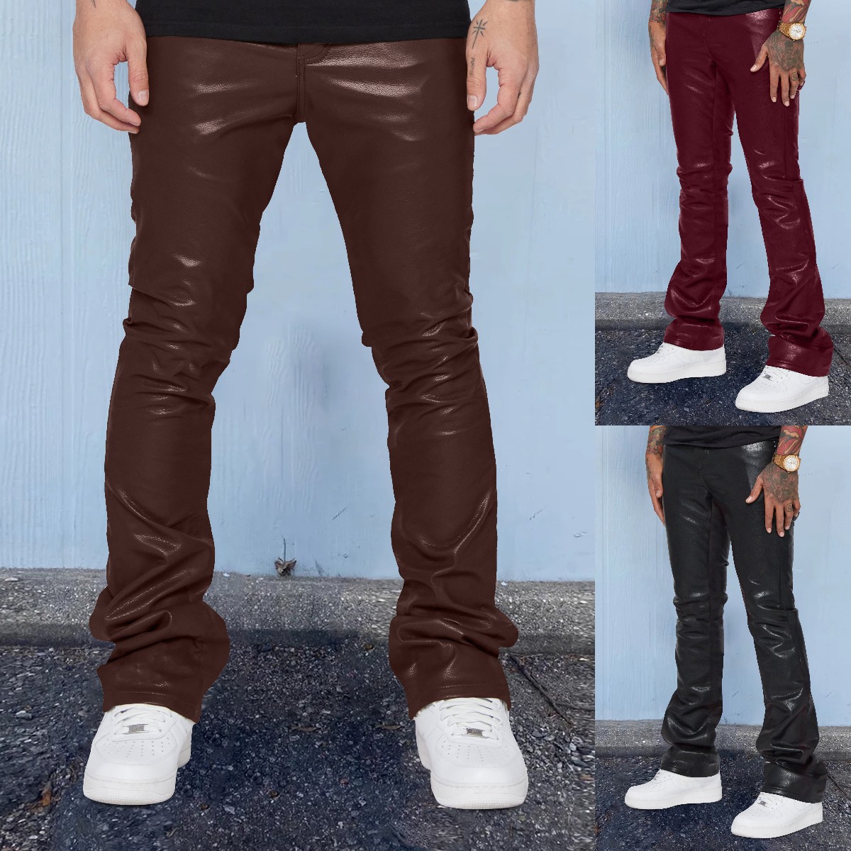 Pantalons en cuir pour hommes, pantalons hip-hop surdimensionnés, décontractés et amples, taille moyenne, tendance et imprimés, collection 2025_voghion.com
