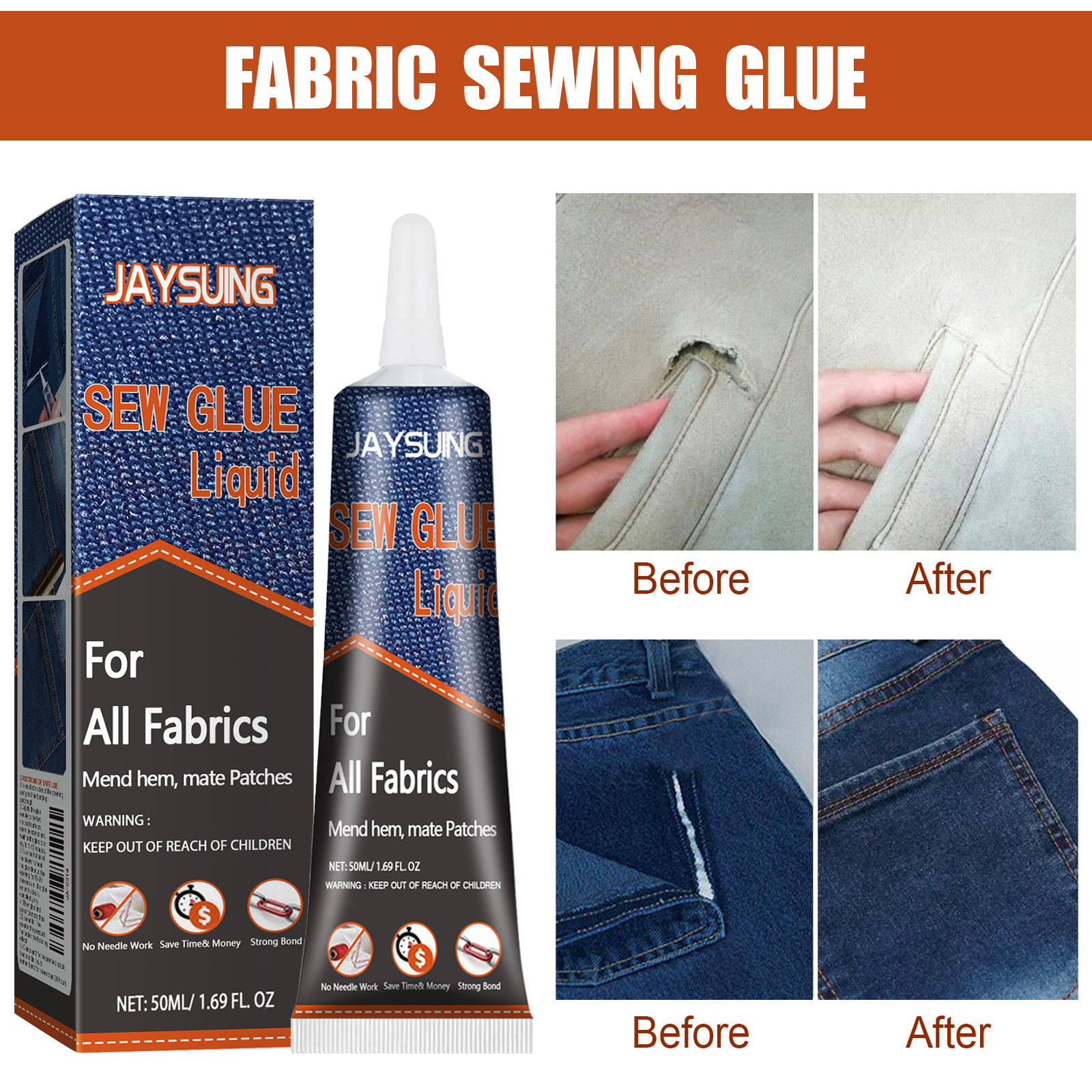 Jaysuing Fabric Sewing Glue, Sewing Fabric Glue Sofa Car Cushion Clothing Glue Fabric Glue_voghion.com