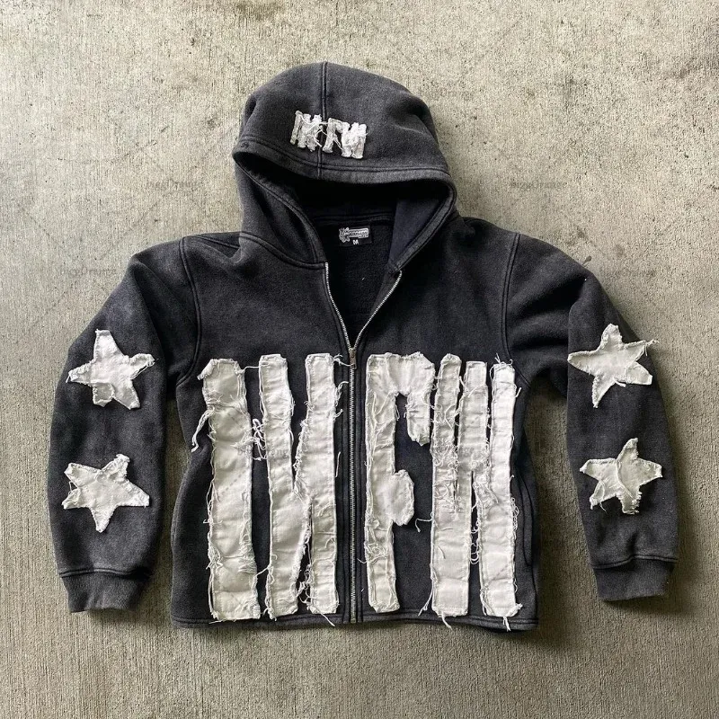 Herren Y2k Casual Retro Gothic Hoodies Europäische und amerikanische Buchstabenstickerei Übergroßer Hoodie Damen Y2K High Street Paarmantel Retro Loose_voghion.com