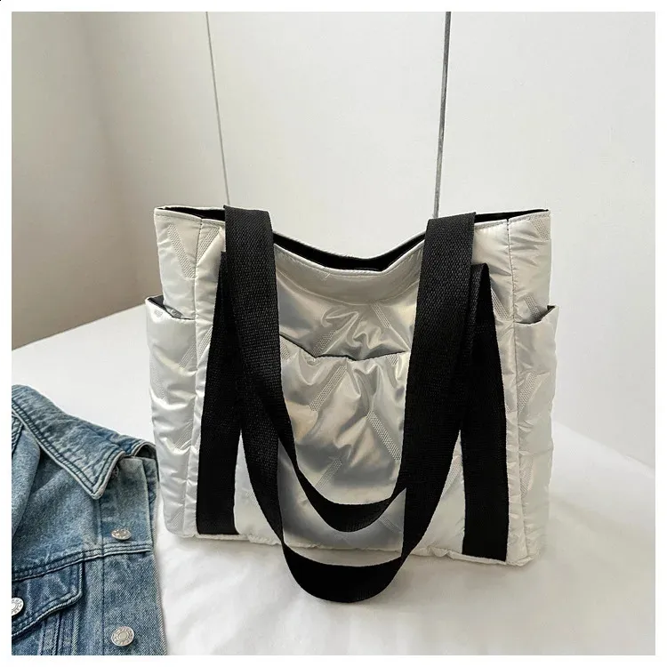 Winter Daunen Baumwolle Casual Tragetaschen Frauen Einfarbig Mode Umhängetasche Damen Handtaschen Für Pendler Geschenk 240902_voghion.com
