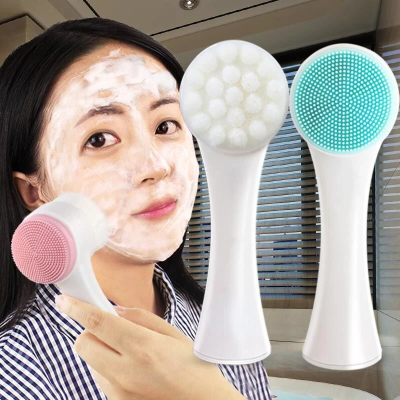 Facial Cleansing Brush Double Sided Exfoliating Face Scrubber_voghion.com